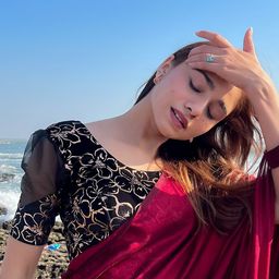 Bindigasm's Advi Printed Round Neck Puff Sleeve Velvet Saree Blouse-image-47