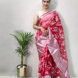 LeeliPeeri Designer Floral Printed Organza Zari Woven Design Ready to Wear Saree-image-91