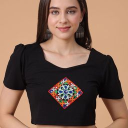 Frolic Rolic Knitted Black Embroidered Patch Work Polyester Blouse-image-9