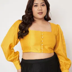 studio rasa Plus Size Square Neck Long Sleeves Saree Blouse-picture-14