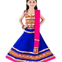 ahhaaaa Girls Blue & Magenta Embellished Ready to Wear Lehenga & Blouse With Dupatta-image-17