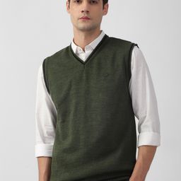 Peter England Casuals V- Neck Ribbed Sweater Vest-picture-25