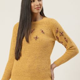 BROOWL Women Mustard & Orange Floral Embroidered Pullover-image-29