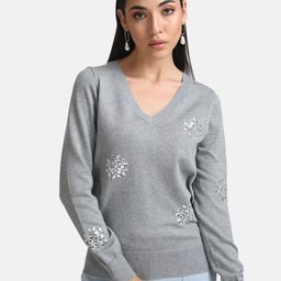 Kazo Women Grey Embroidered Pullover-image-43