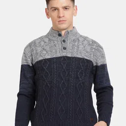 t-base Geometric Self Design Mock Collar Long Sleeves Pullover-picture-1