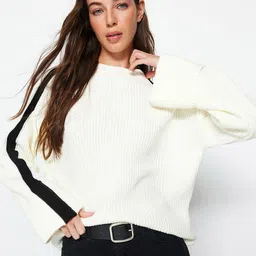 Trendyol Self Design Mock Collar Acrylic Pullover Sweater-16