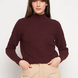 Madame Self Design Turtle Neck Long Sleeves Acrylic Pullover Sweaters-28