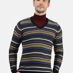 Monte Carlo Men Navy Blue & White Striped Pullover-image-88