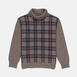 Status Quo Boys Brown & Teal Checked Acrylic Pullover-image-51