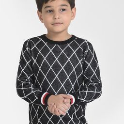 Crimsoune Club Boys Grey & White Checked Pullover-image-78