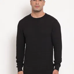 Red Tape Men Black Self Design Pullover-image-60
