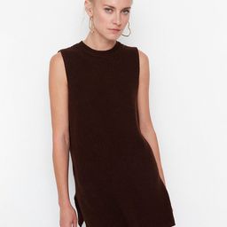 Trendyol Women Brown Ribbed Longline Sweater Vest-image-16