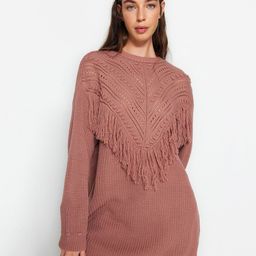 Trendyol Open Knit Self Design Acrylic Longline Pullover With Fringed Detail-22
