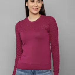 Allen Solly Woman Women Purple Ribbed Cotton Pullover Sweater-image-83