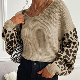 StyleCast Beige-Coloured Cable Knit Self Design Ribbed Pullover-picture-2