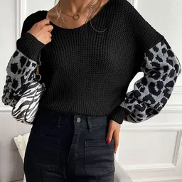 StyleCast Black Animal Printed Pullover-35