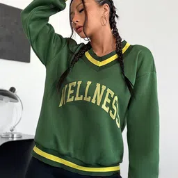 StyleCast Green Typography Printed V-Neck Long Sleeves Pullover Sweater-picture-17
