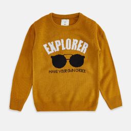 Pantaloons Junior Boys Mustard Typography Printed Pullover-image-2