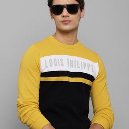 Louis Philippe Sport Men Black & Yellow Colourblocked Pullover Pure Cotton Sweater-picture-29