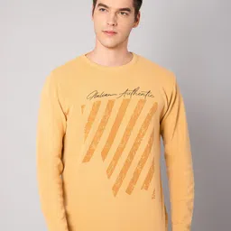 Cantabil Men Mustard & Black Typography Printed Pullover-picture-25