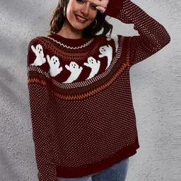 StyleCast Maroon Geometric Printed Acrylic Pullover-15