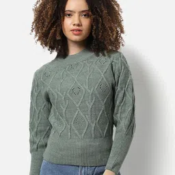 Campus Sutra Women Green Self-Design Pullover-image-51