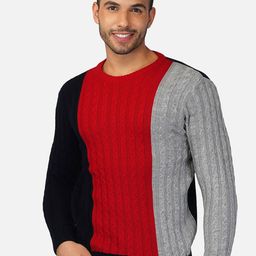 JoE Hazel Men Navy Blue & Red Colourblocked Pullover-picture-11