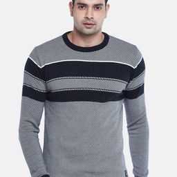 People Men Grey & Black Striped Cotton Pullover-image-53