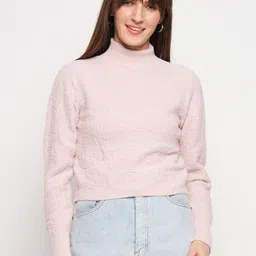 Madame Self Design Turtle Neck Long Sleeves Acrylic Pullover Sweaters-image-73