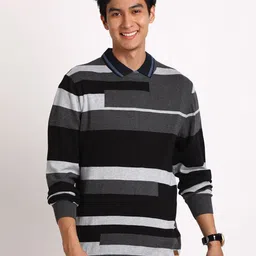 Turtle Dobby Regular Fit Colourblocked Shirt Collar Cotton Pullover Sweater-image-38