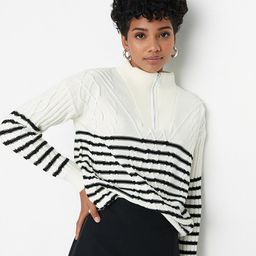 Trendyol Women Off White & Black Striped Pullover-image-22