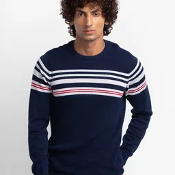 SPYKAR Men Blue & White Striped Pullover-image-49