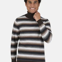 Monte Carlo Men Brown & Off White Striped Pullover-9