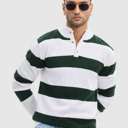 Snitch Striped Printed Mock Collar Cotton Casual Pullover Sweaters-image-54