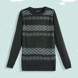 Wingsfield Boys Charcoal Grey & White Self Design Acrylic Pullover-20