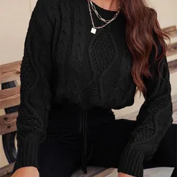 StyleCast Black Cable Knit Acrylic Pullover Sweater-picture-37