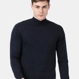 t-base Men Navy Blue Solid Cotton Modal Turtle Neck Sweater-image-36