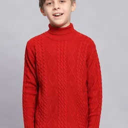 Monte Carlo Turtle Neck Cable Knit Self Design Pure Cotton Pullover Sweater-picture-9