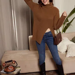 Berrylush Ribbed Longline Turtle Neck Acrylic Pullover Sweater-12
