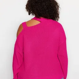 Trendyol Open Knit Self Design Ribbed Acrylic Pullover image 5