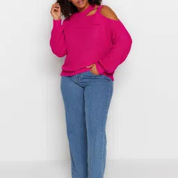 Trendyol Open Knit Self Design Ribbed Acrylic Pullover image 2