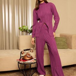 Berrylush Purple High Neck Sweater With Trouser-image-67