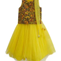 A T U N Girls Yellow Embroidered Ready to Wear Lehenga & Blouse With Dupatta-picture-58