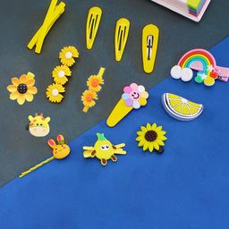 Yellow Chimes Girls Set of 14 Yellow & Black Embellished Tic Tac Hair Clip-14