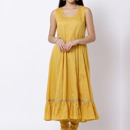Biba Women Yellow Printed Kurta with Churidar & Dupatta-image-31