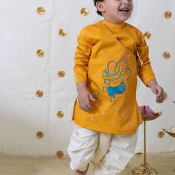 Tiber Taber Boys Ethnic Motifs Embroidered Thread Work Pure Cotton Kurta With Dhoti Pants-picture-24
