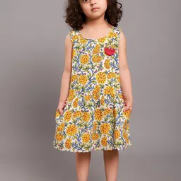 My Little Lambs Yellow Floral A-Line Dress-image-83