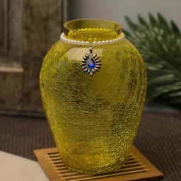 Homesake Yellow Textured Vase Crackle Flower Pot with Brooch Neck-39