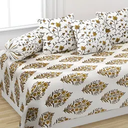 Trance Home Linen Set Of 6 Yellow & Grey 108 TC Cotton Printed DiwanSet-48