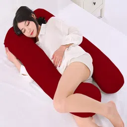 AVI Maroon U-Shaped Cotton Maternity Pillow With Removable Cotton Pillow Cover-image-21